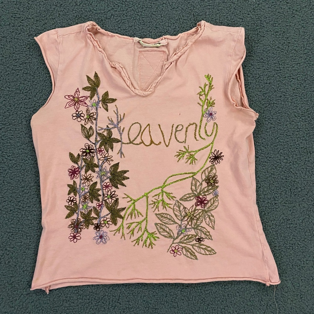 DA-NANG Sleeveless Top FITS Small Pink Embroidered Heavenly Boho Y2K Fairycore